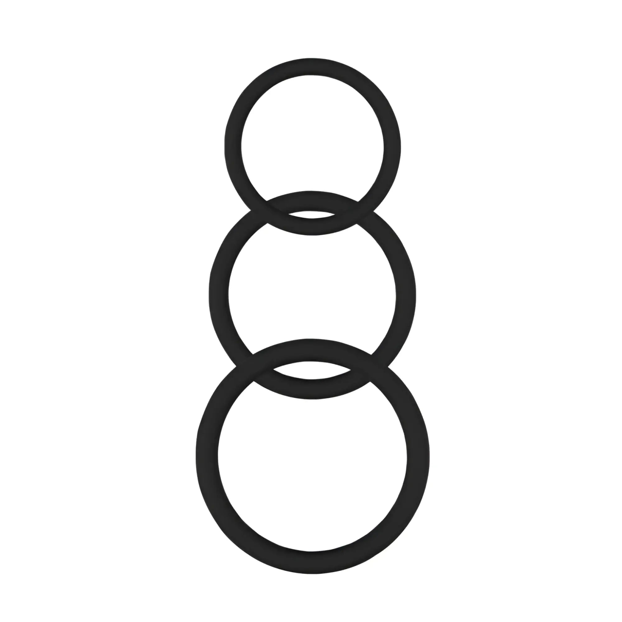 Set of three black silicone cock rings stacked vertically from GK Power magnum force one size