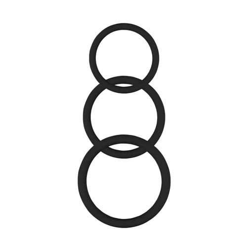 Set of three black silicone cock rings stacked vertically from GK Power magnum force one size