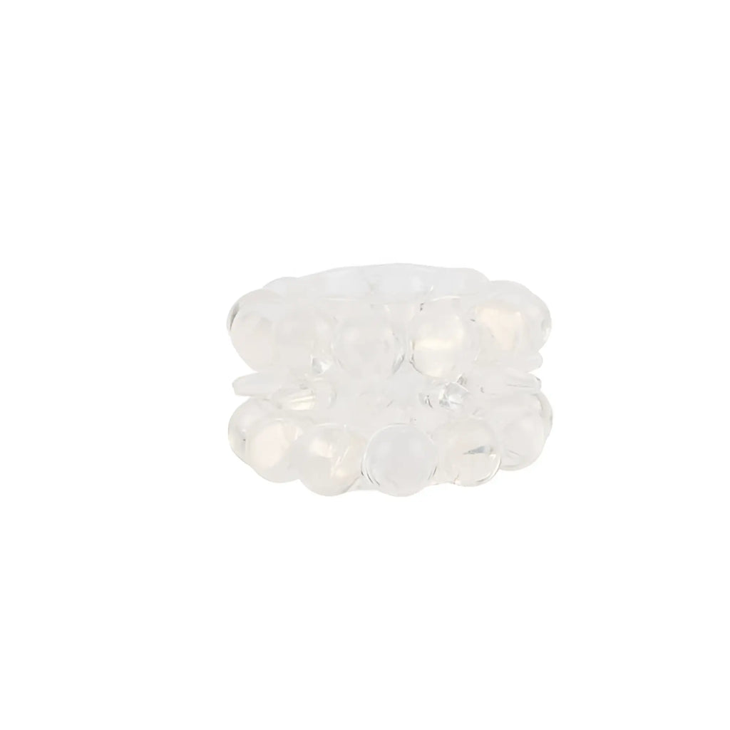 Gk power power master ring clear one size featuring a translucent white faceted bead cluster with a soft glow