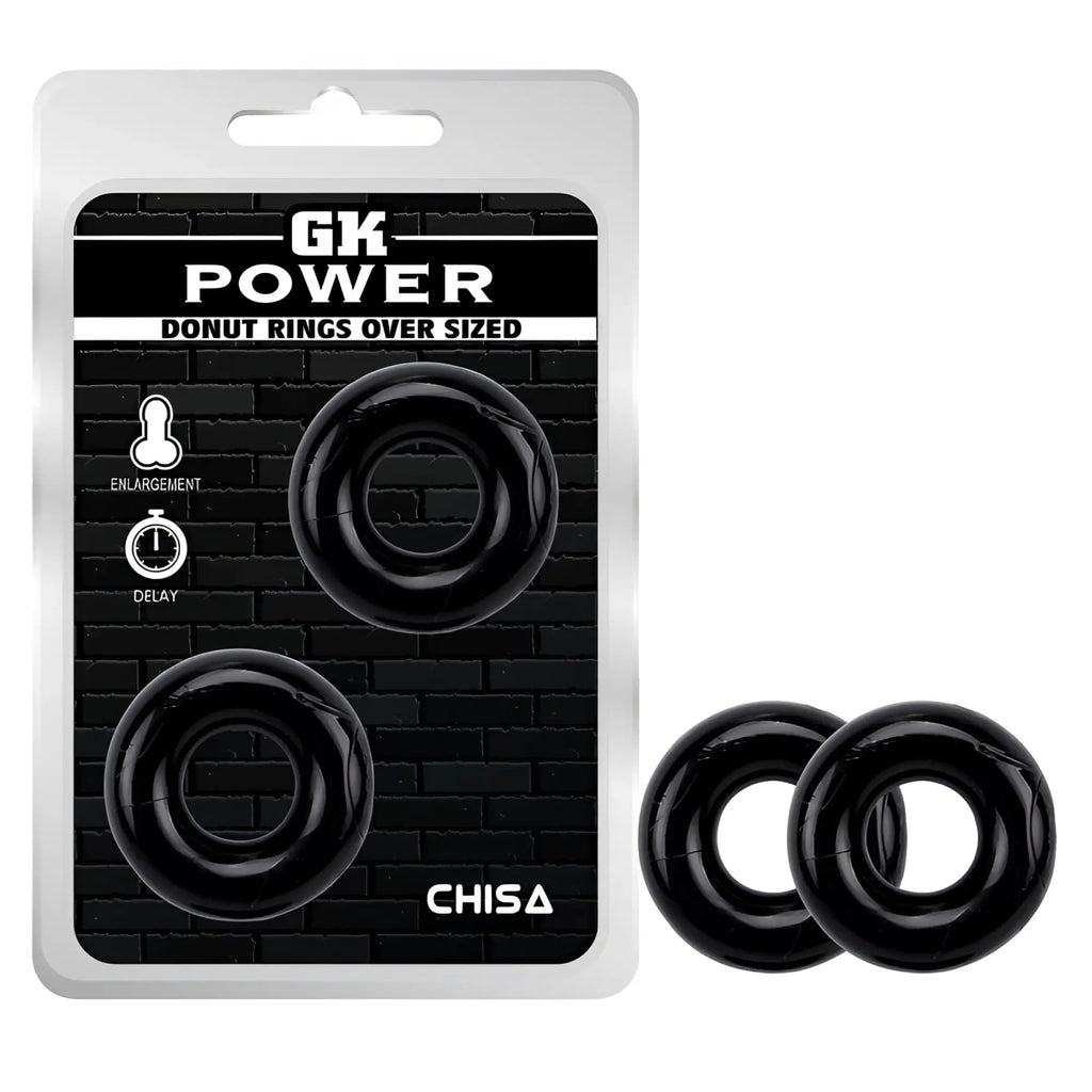 Black glossy donut rings in gk power branded package for mega donut rings twin pack one size