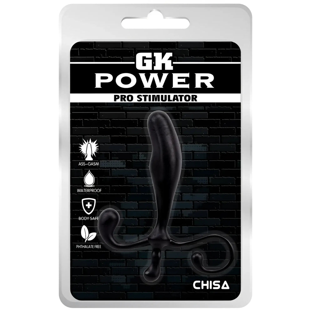 Black gk power pro stimulator by chisa with sleek curved design and looped base for prostate pleasure plug one size