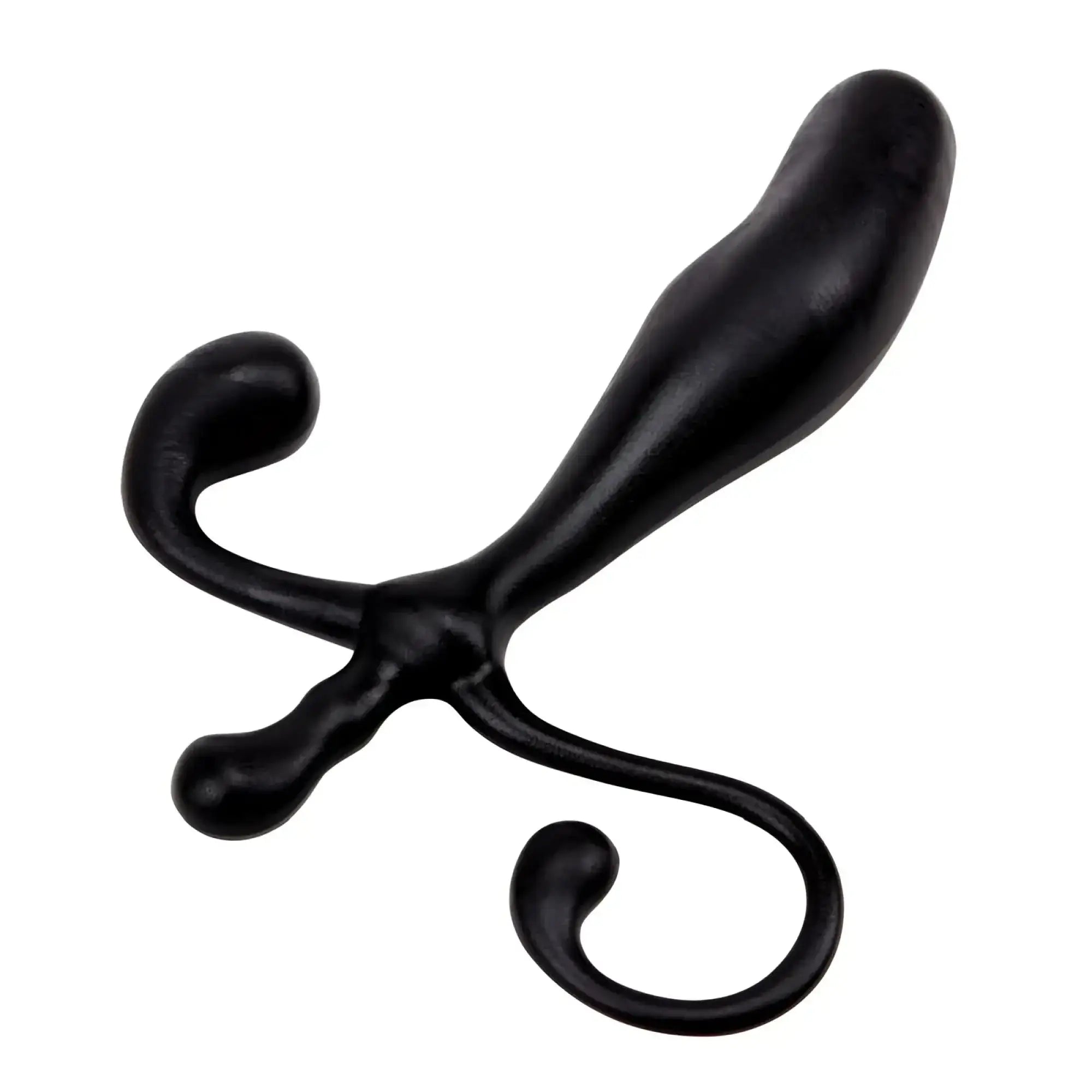 Black silicone gk power prostate pleaser plug with three curved rounded appendages designed for prostate stimulation