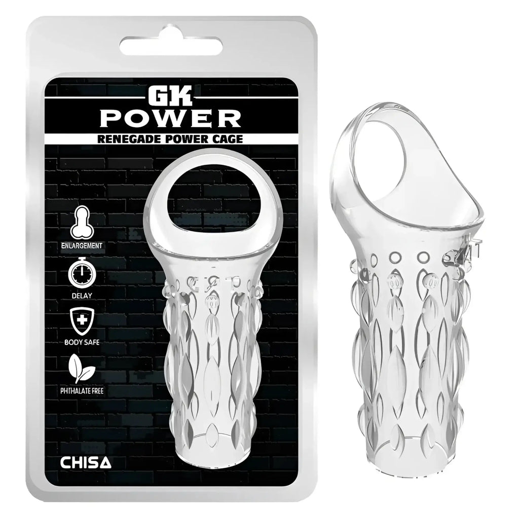 Clear transparent silicone power cage with diamond texture and integrated ring for GK power renegade power cage.