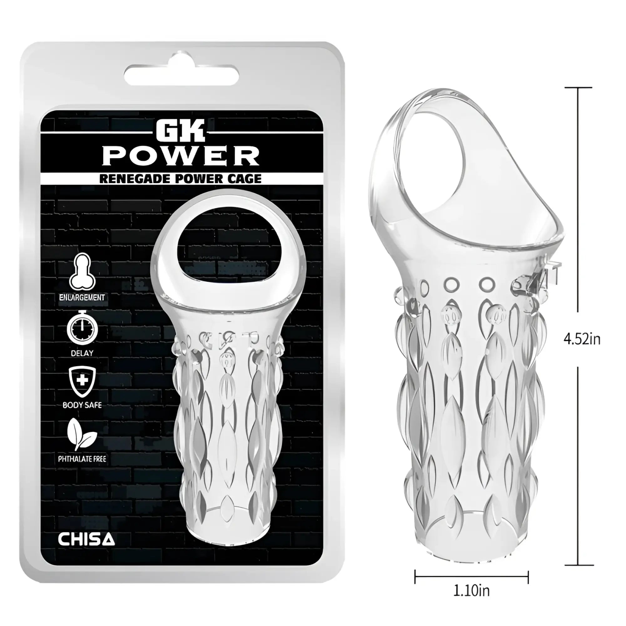 Gk power renegade clear one size plastic power cage with textured diamond-patterned surface and top integrated ring