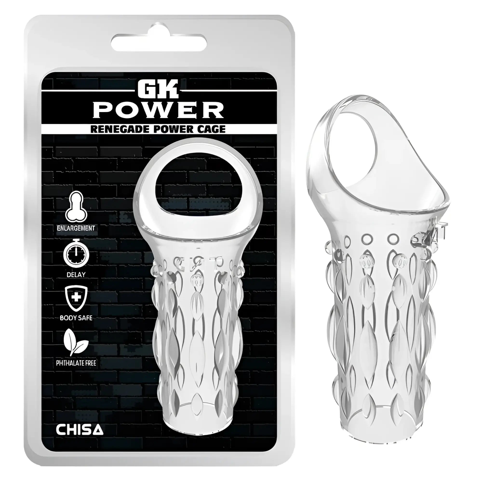 Clear transparent silicone power cage with diamond texture and integrated ring for gk power renegade power cage clear one size