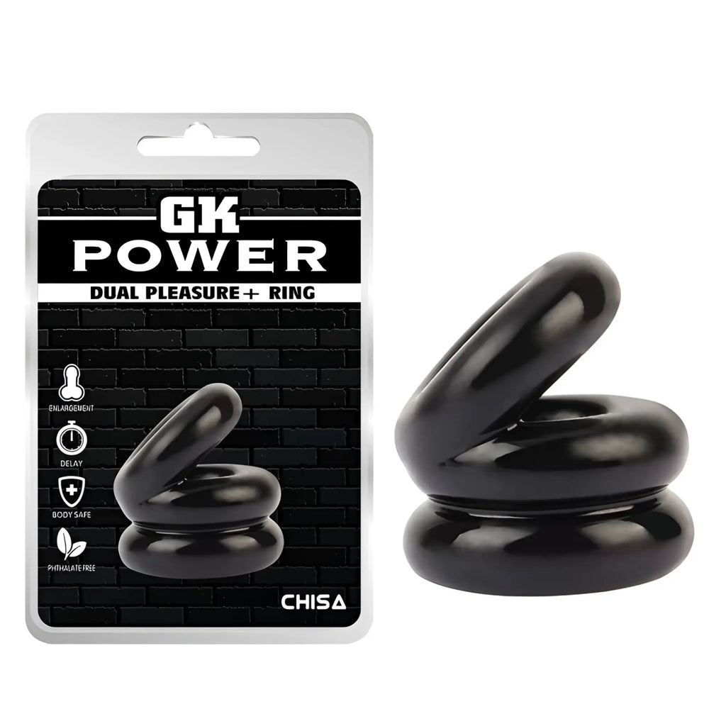 Black glossy gk power stacked dual pleasure ring by chisa designed for enhanced sensation and comfort one size