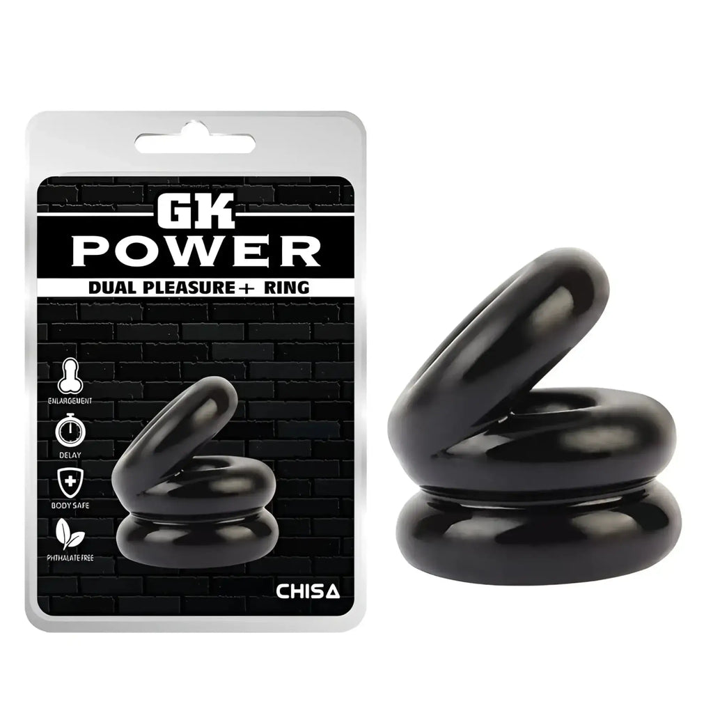 Black glossy gk power stacked dual pleasure ring by chisa designed for enhanced sensation and comfort one size