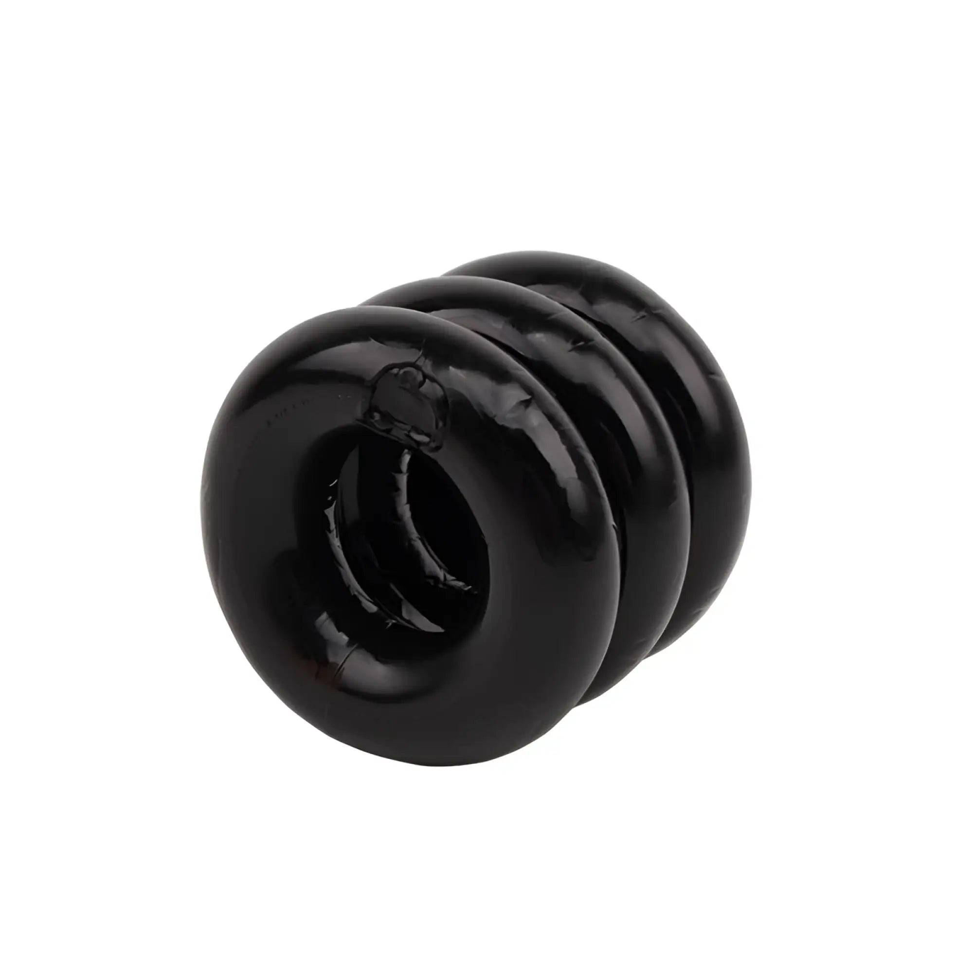 Gk power triad cock ring one size black glossy rubber coil with smooth rounded exterior and concentric ridges