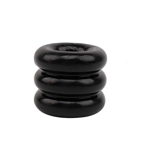 Black glossy rubber inflatable triad cock ring with three stacked circular segments by GK Power one size