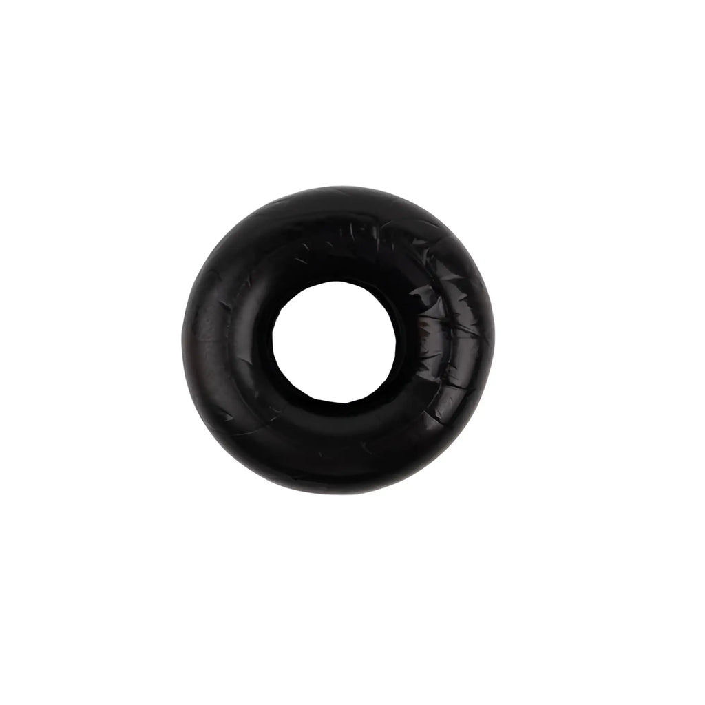 Black rubber o-ring cock ring by GK Power with smooth glossy finish and visible construction seams, one size