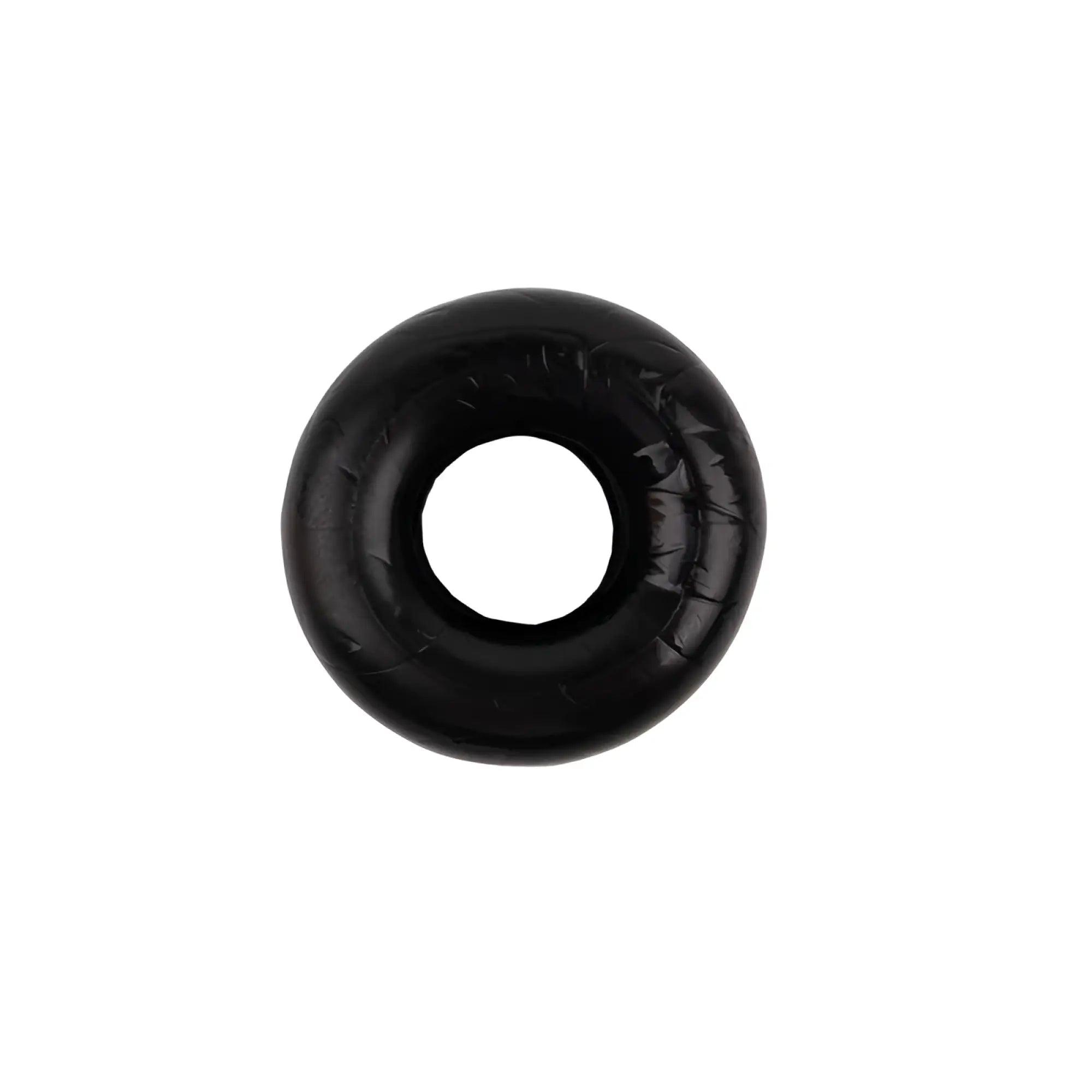 Black rubber o-ring cock ring by GK Power with smooth glossy finish and visible construction seams, one size