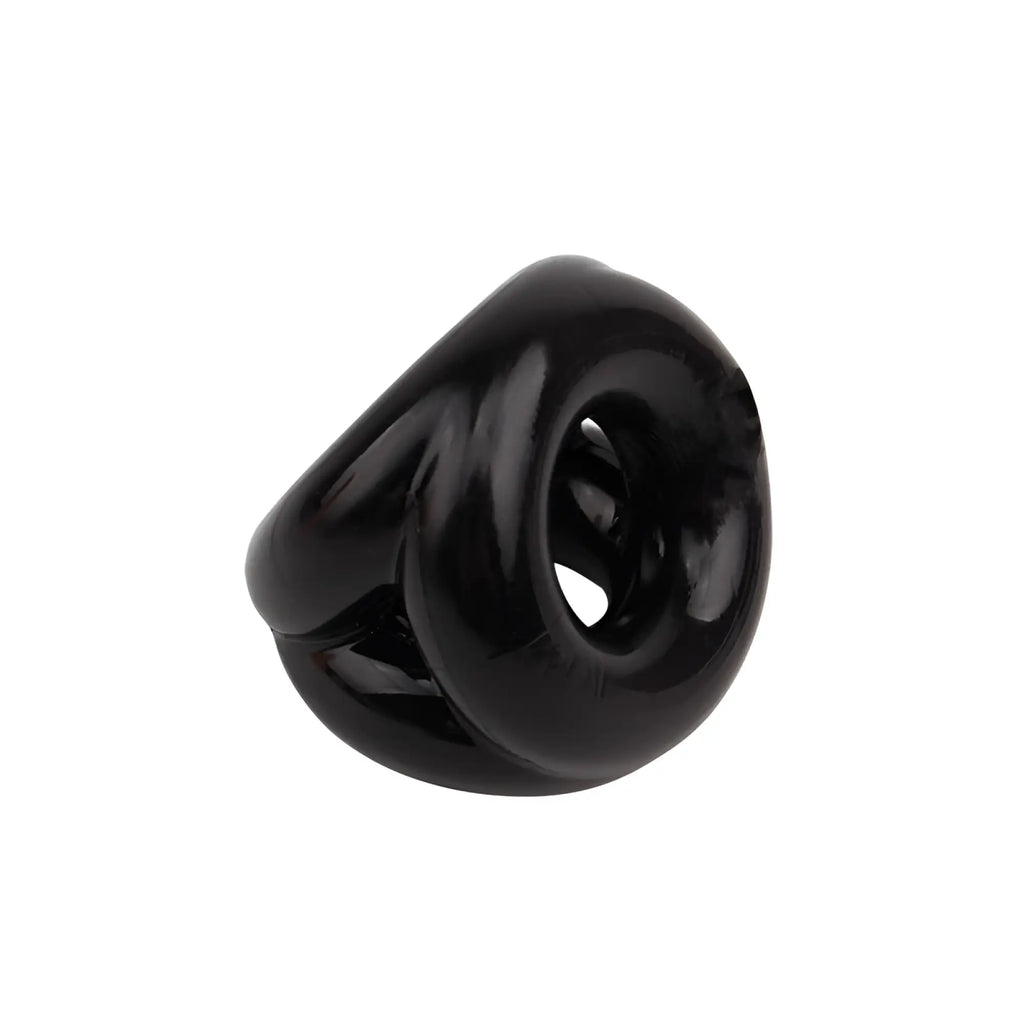 Black glossy silicone oral stimulation ring gk power triangle ring one size with smooth rounded design and central hole