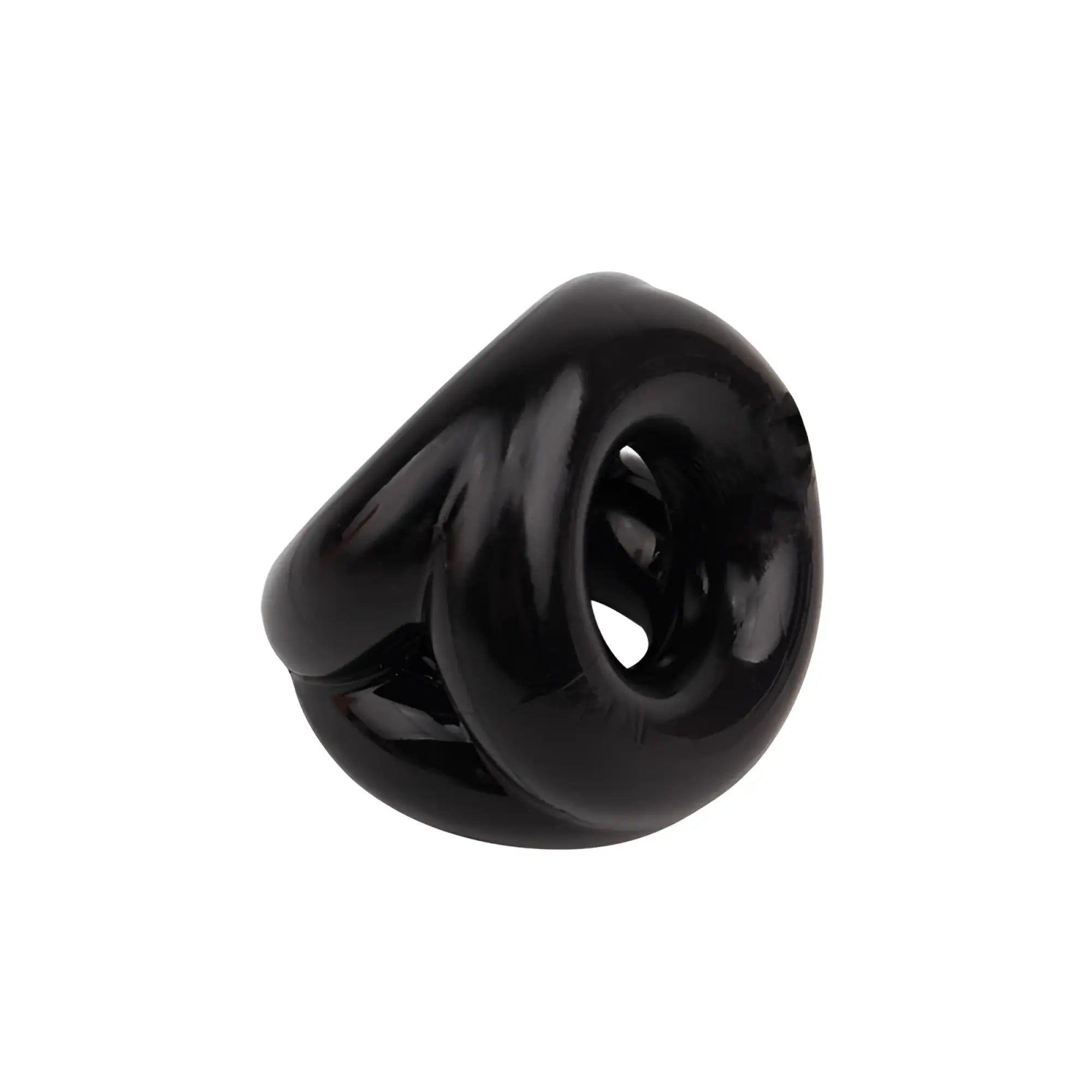 Black glossy silicone oral stimulation ring gk power triangle ring one size with smooth rounded design and central hole