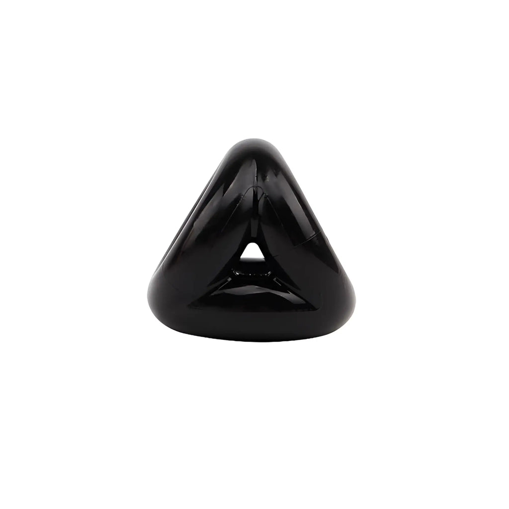 Black glossy triangular GK Power ring with central cutout in one size for stylish everyday wear