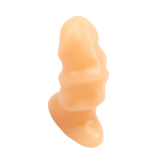 Peach-colored silicone anal plug with textured ridges and flared base from GK Power TUSH Flesh Plug one size