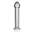 Glass romance 1 clear 7in anal plug with a rounded bulbous head and smooth cylindrical glass body