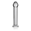 Glass romance 1 clear 7in anal plug with a rounded bulbous head and smooth cylindrical glass body