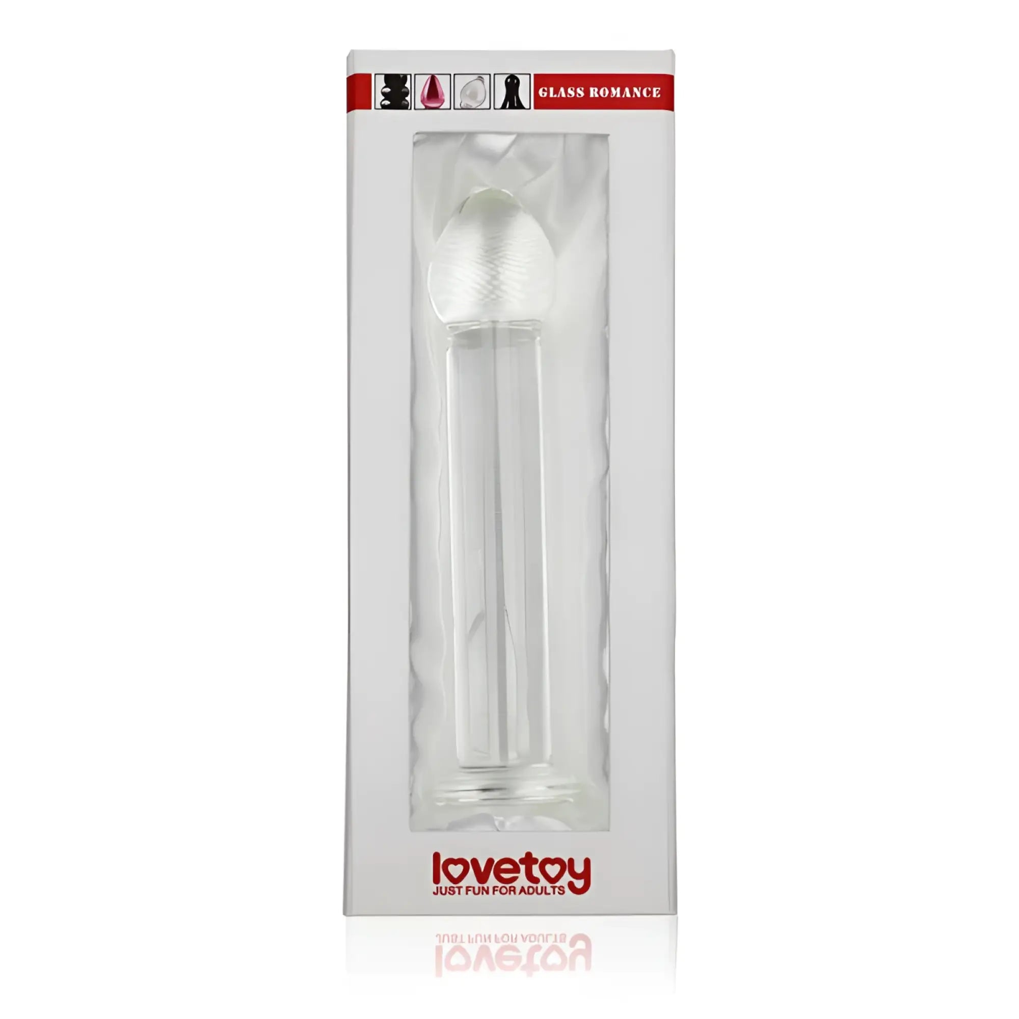 Clear glass dildo with textured rounded head and smooth cylindrical shaft from glass romance 7 inch transparent design