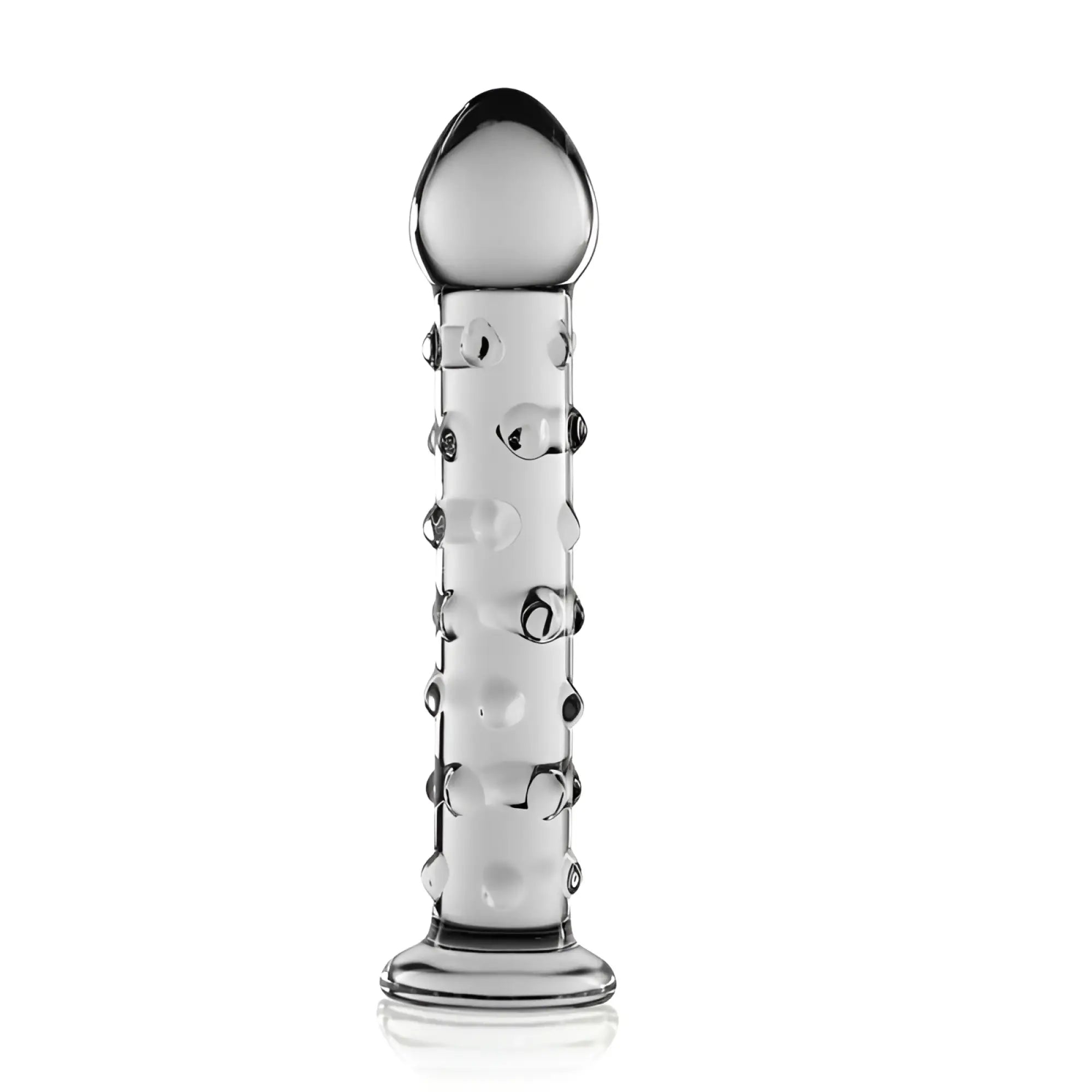 Glass romance 2 clear 7in anal plug made of clear glass with rounded head and evenly spaced spherical bumps