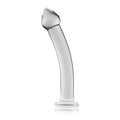 Clear glass curved dildo with rounded head and flared base from glass romance 3 clear 7.5 inch product