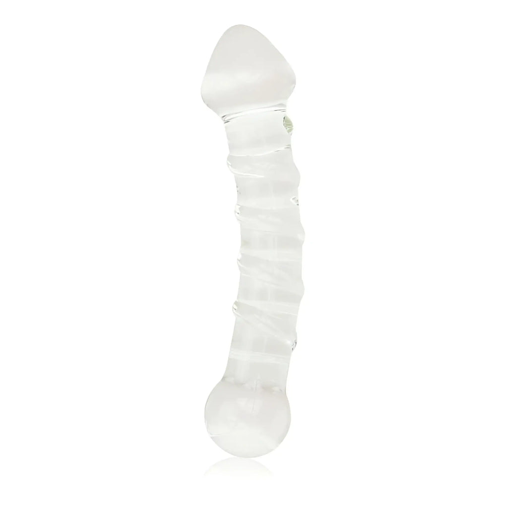 Glass romance 5 clear 7in transparent glass dildo with textured ribbed shaft and rounded ends