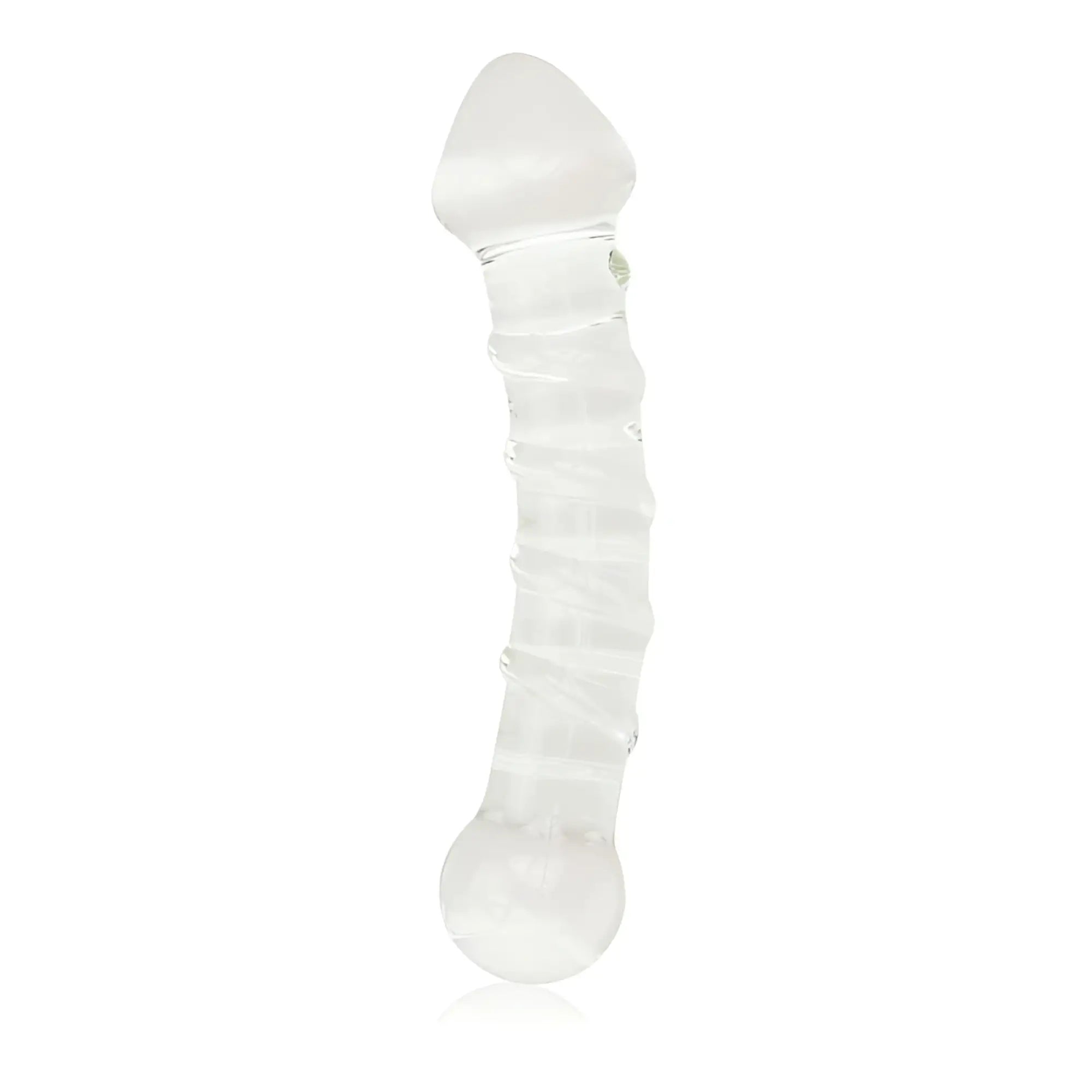 Glass romance 5 clear 7in transparent glass dildo with textured ribbed shaft and rounded ends
