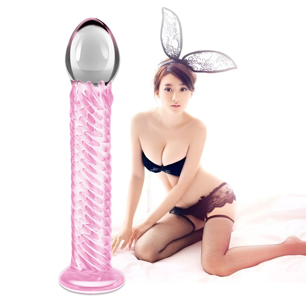 Pink twisted silicone vibrator with silver metallic head from glass romance 7 pink 7.5in for intimate pleasure