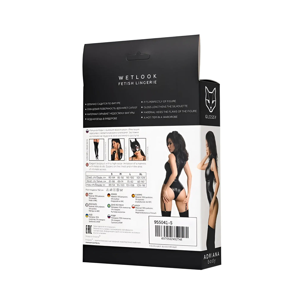 Glossy glossy adriana bodysuit l black glossy wetlook catsuit lingerie featuring a sleek form-fitting design