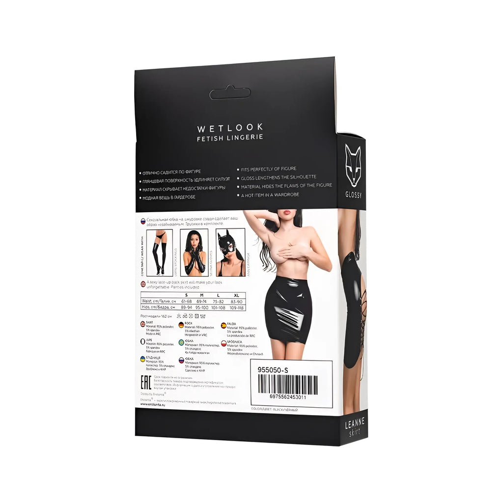 Black glossy leather-like leanne mini skirt from wetlook fetish lingerie with a shiny finish