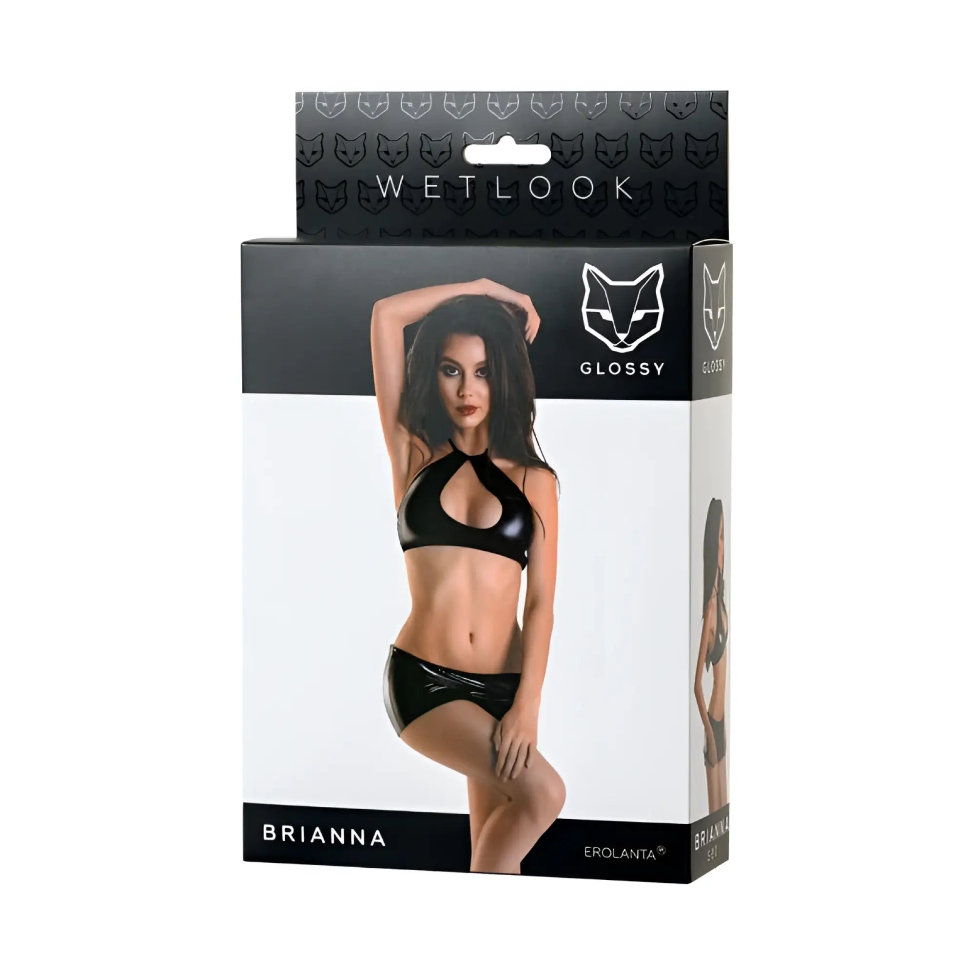 Black glossy latex bikini set with halter top and matching briefs designed by wetlook for erolanta