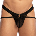 Black mesh Good Devil GDC0513 jockstrap with wide elastic straps and central gold-toned ring front view