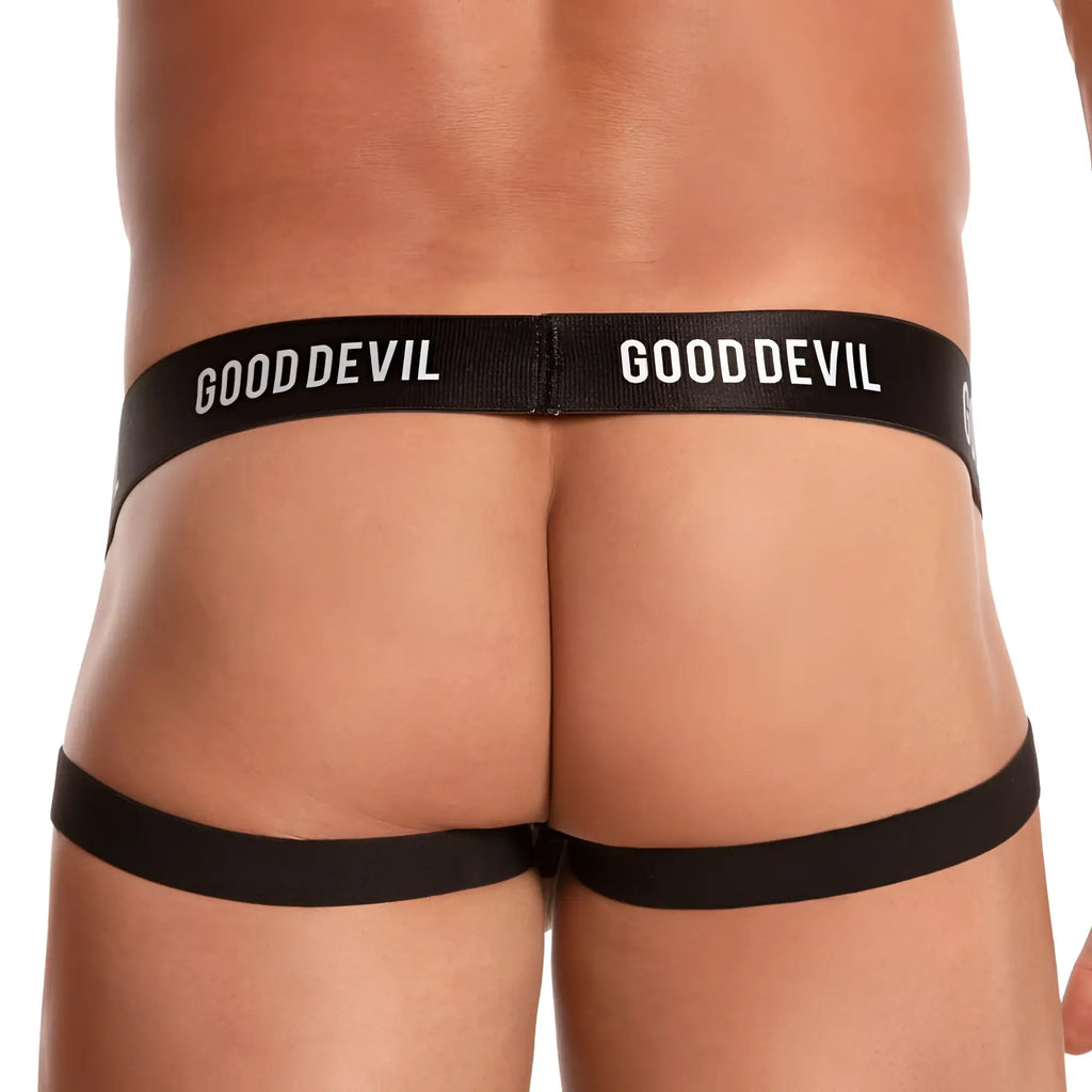 Black good devil gde044 jockstrap briefs with sleek minimalist design and bold white lettering on waistband