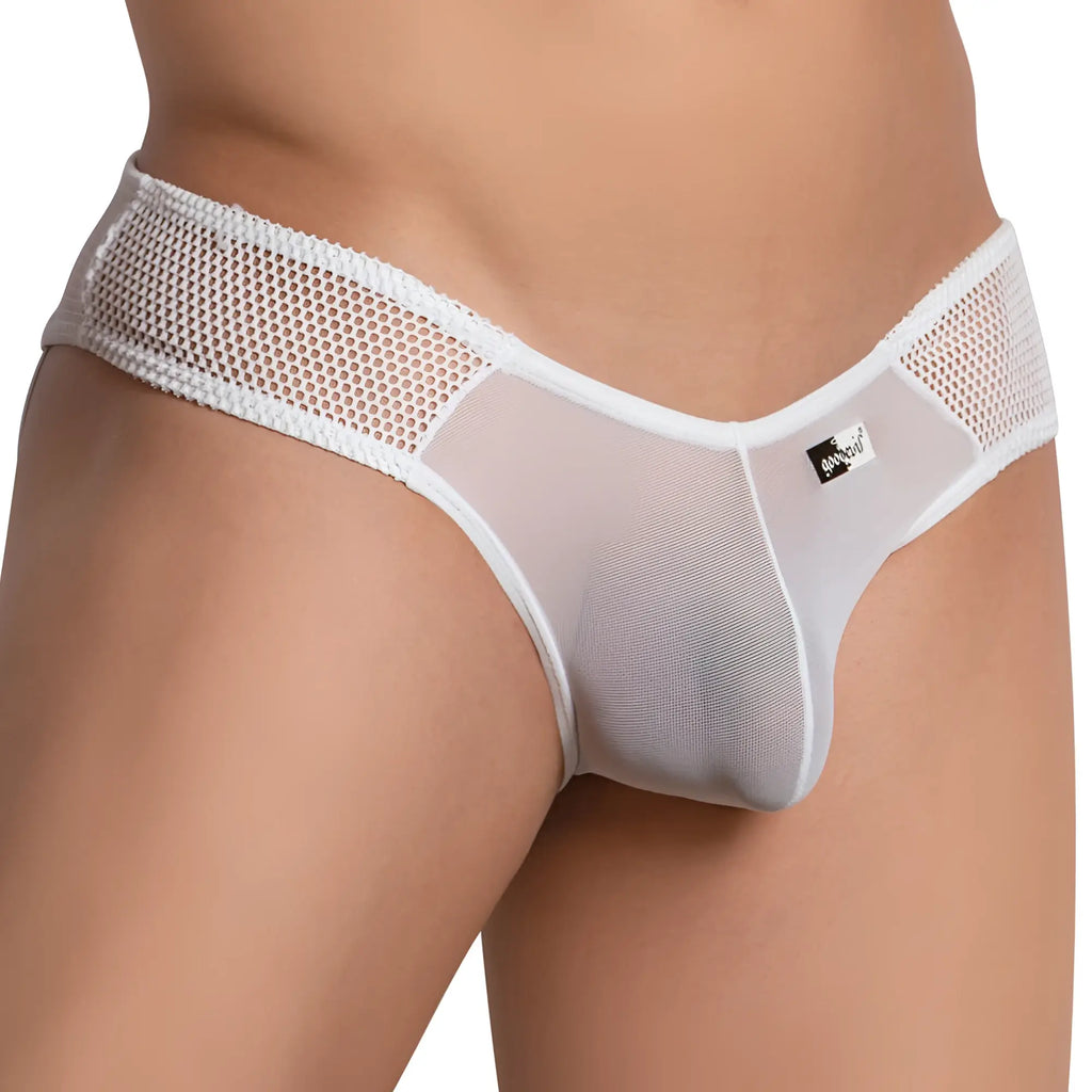 Good devil gde061 jockstrap white mesh thong with sheer breathable fabric and reinforced trim along the edges