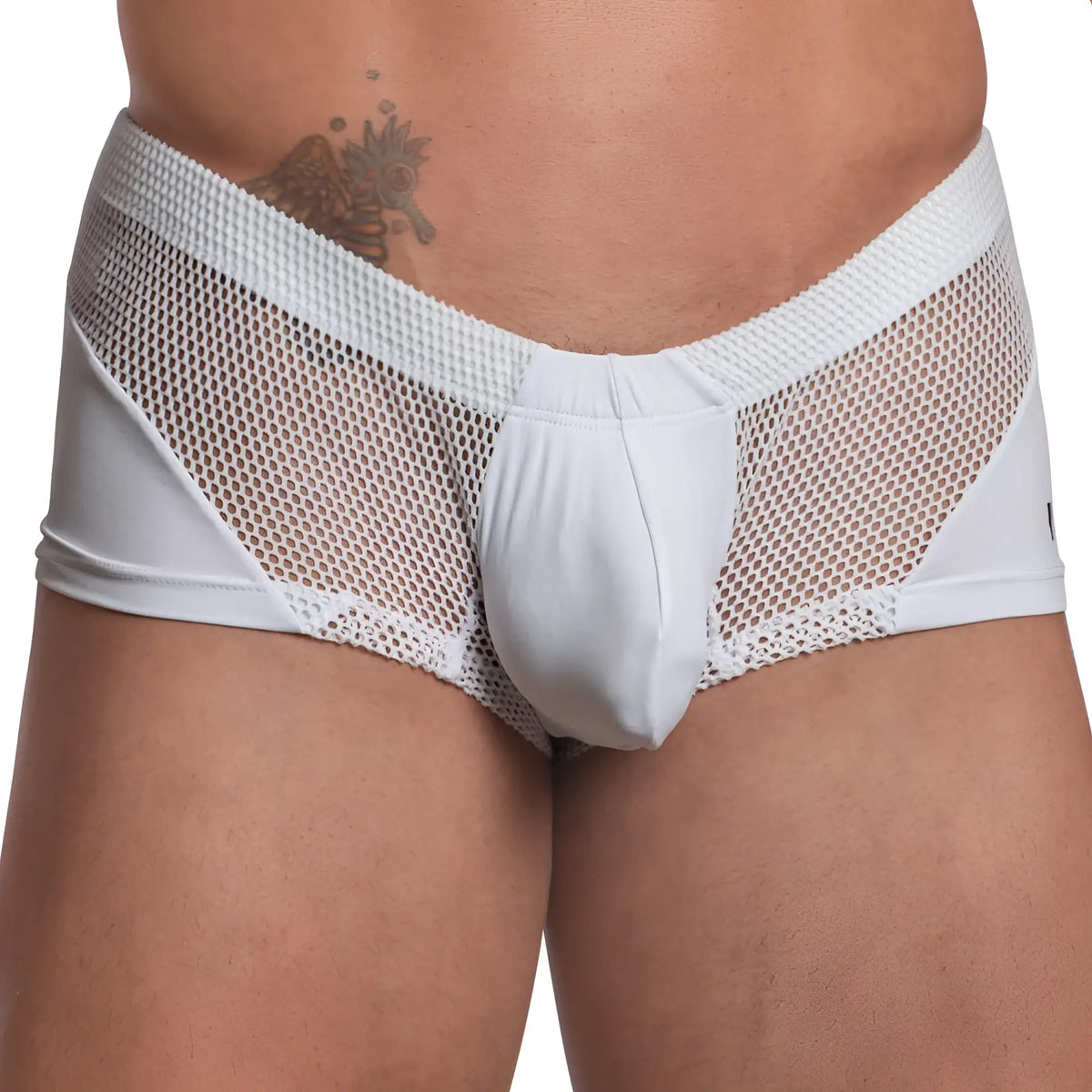 Good devil gdg014 boxer trunk white mesh briefs with lace trim and solid front panel for comfortable wear