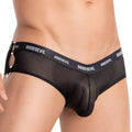 Black mesh good devil gdi020 bikini brief with solid waistband and white brand name lettering for men