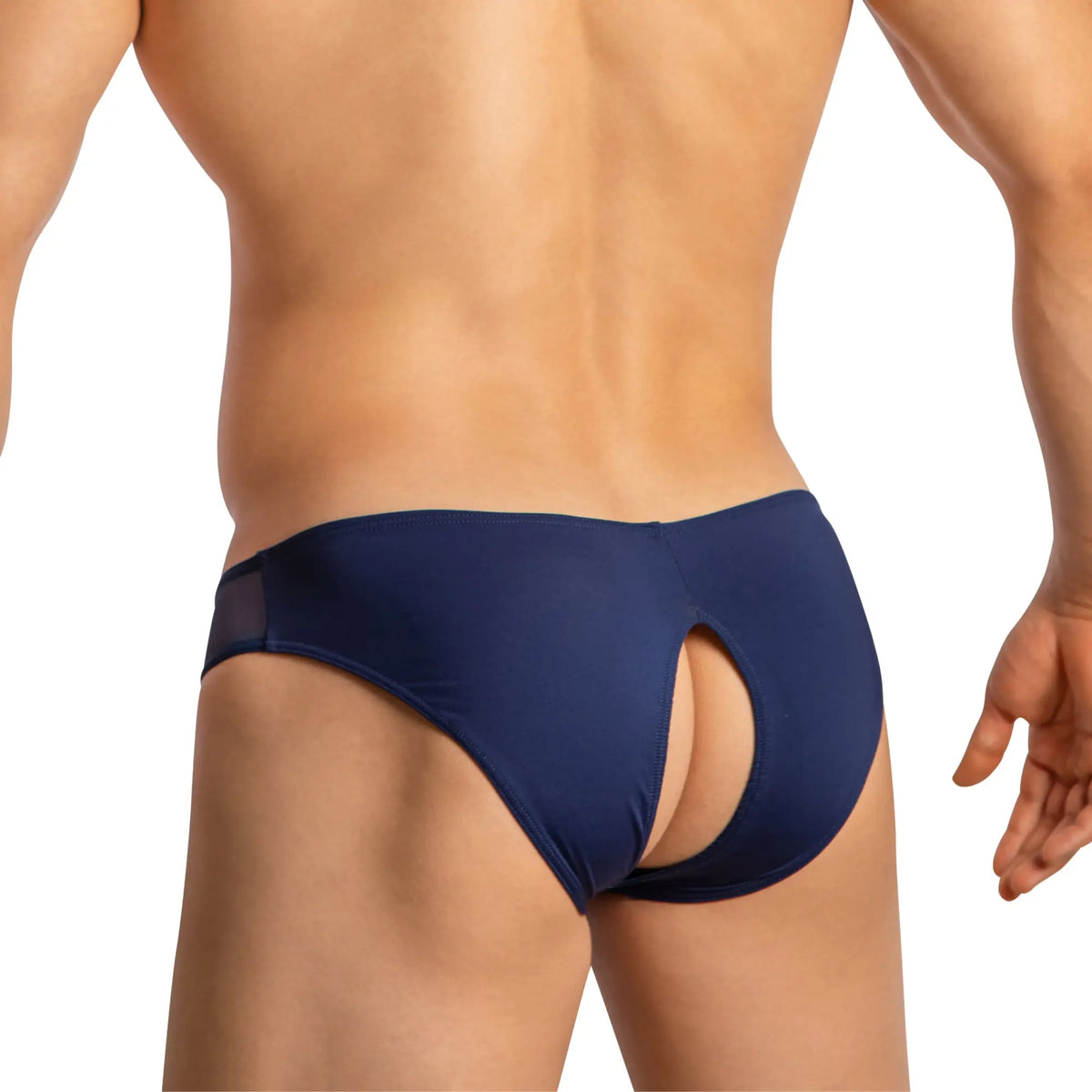Navy blue Good Devil GDI041 bikini briefs with mesh side panels and a stylish cutout design