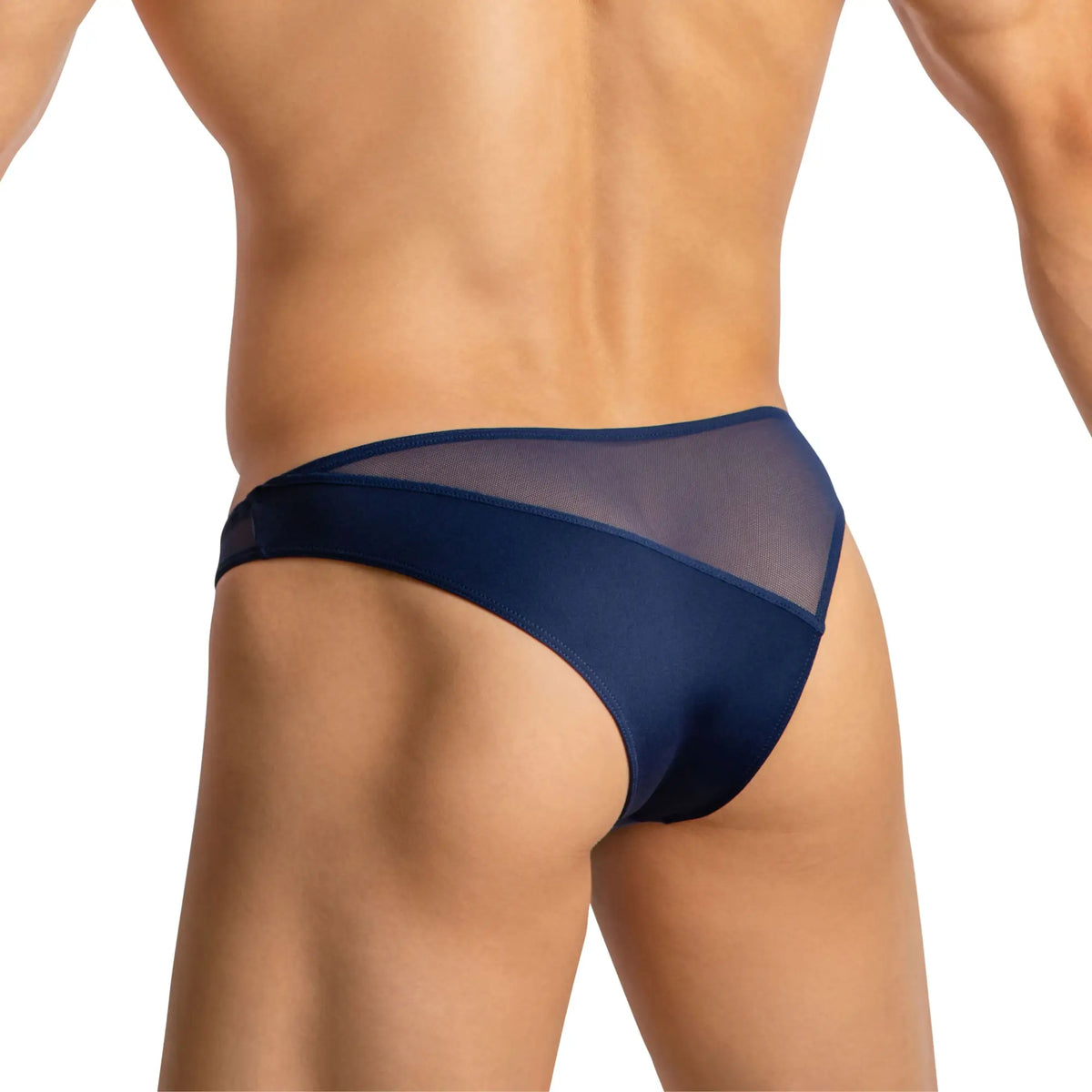 Navy blue good devil gdj019 brief with mesh and solid fabric showing front side design and comfort fit
