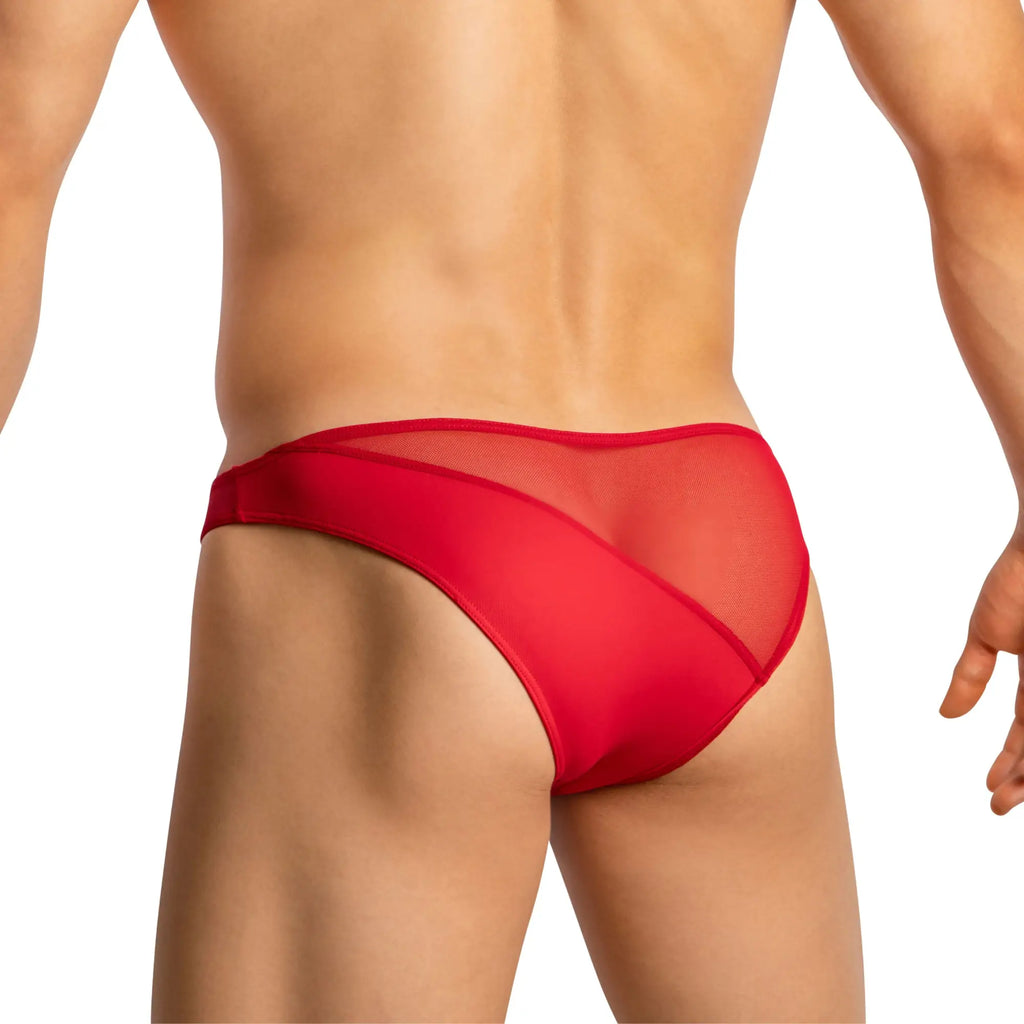 Good Devil GDJ019 brief red mesh with solid red waistband and side panels for breathable comfort