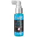 Blue transparent bottle with silver spray nozzle and black label of goodhead deep throat oral anesthetic spray cotton candy 59ml