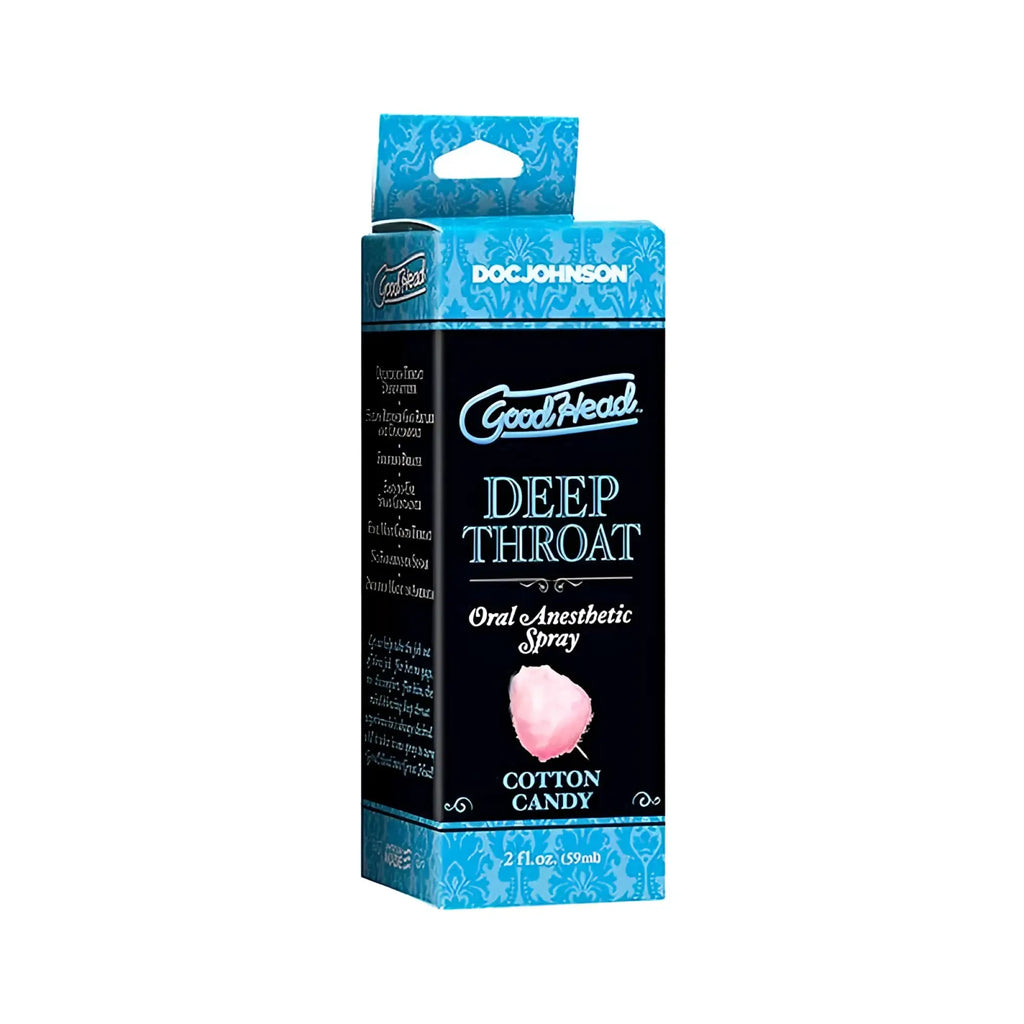 Doc Johnson GoodHead deep throat oral anesthetic spray cotton candy flavor in black and teal decorative box 59ml