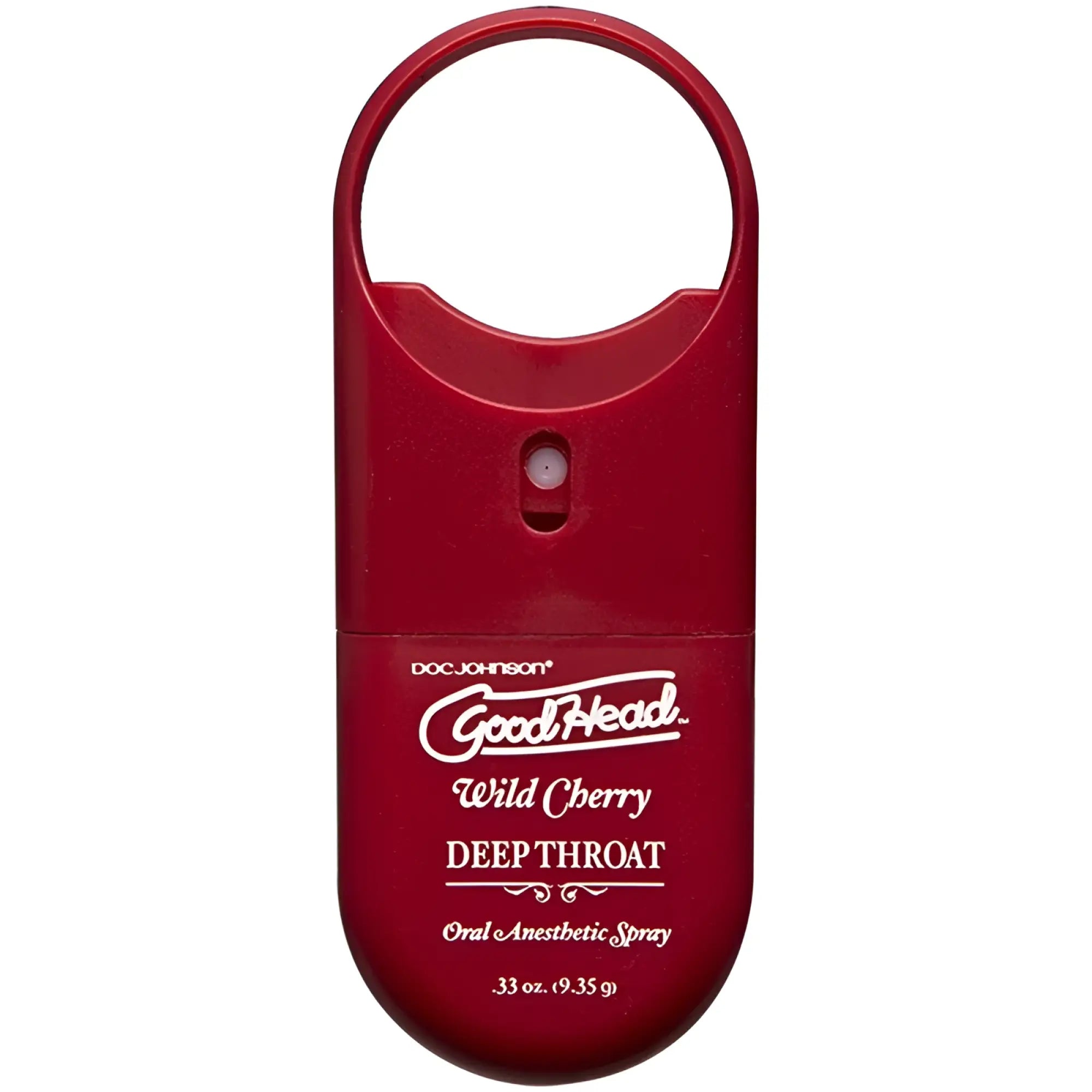 Red plastic goodhead to-go deep throat oral anesthetic spray wild cherry flavor with loop handle 9ml