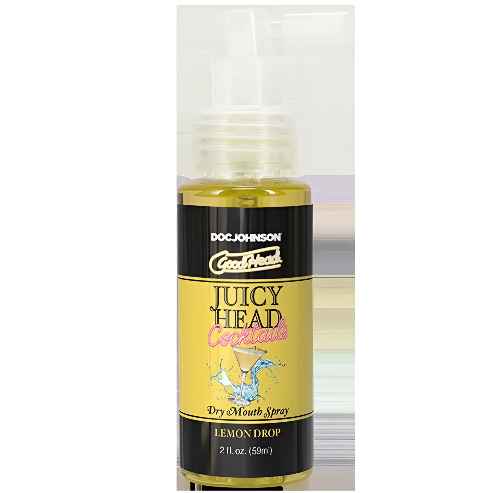 Goodhead juicy head spray cocktails lemon drop 59ml dry mouth spray in clear plastic bottle with black and yellow label