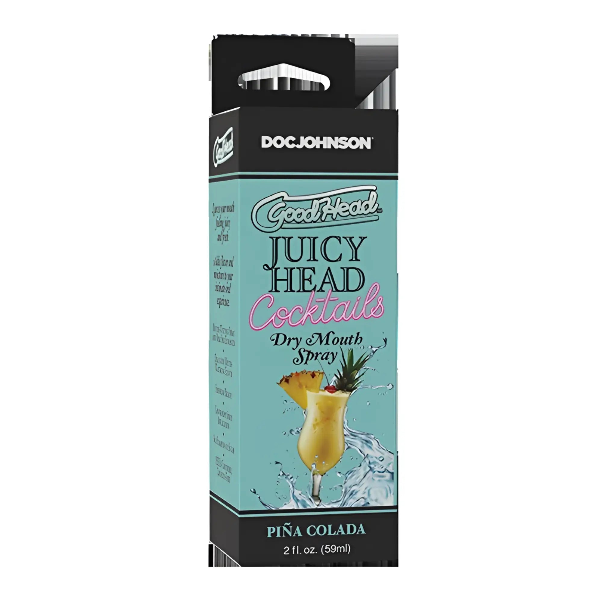 Doc johnson goodhead juicy head spray cocktails piña colada flavor dry mouth spray in teal black pineapple box