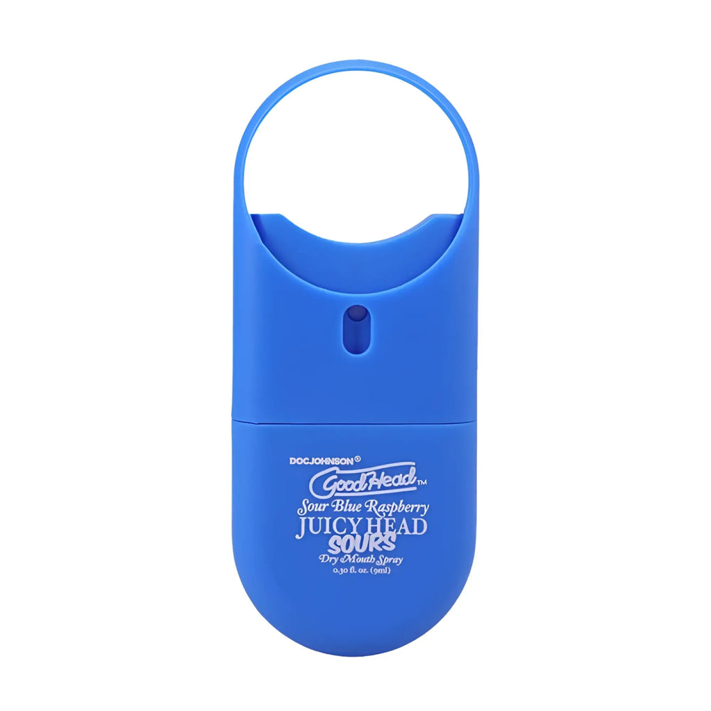 Goodhead juicy head sour blue raspberry dry mouth spray 9ml blue plastic with loop handle for easy to-go use
