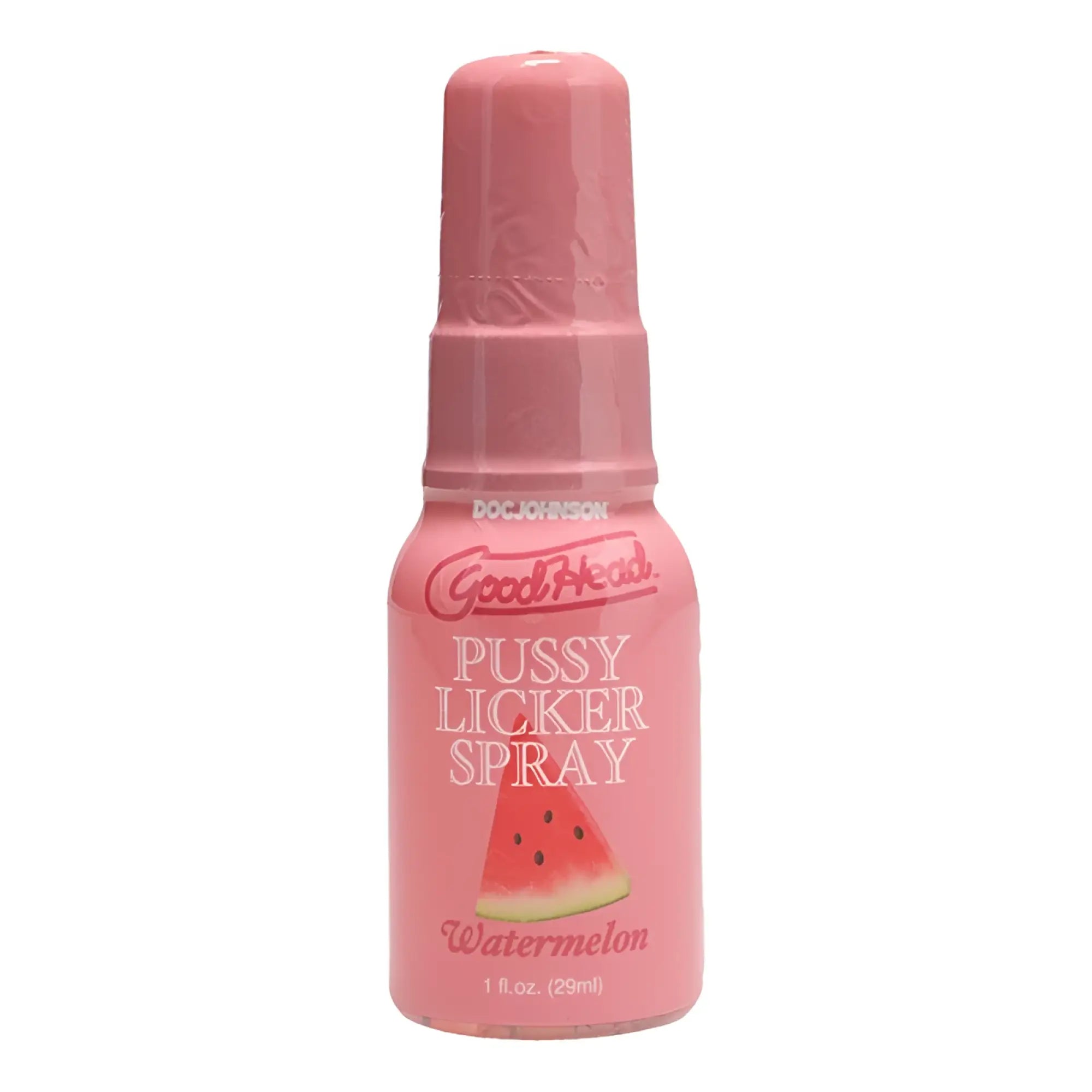 Pink plastic spray bottle of goodhead pussy licker spray watermelon flavor 29ml for intimate use