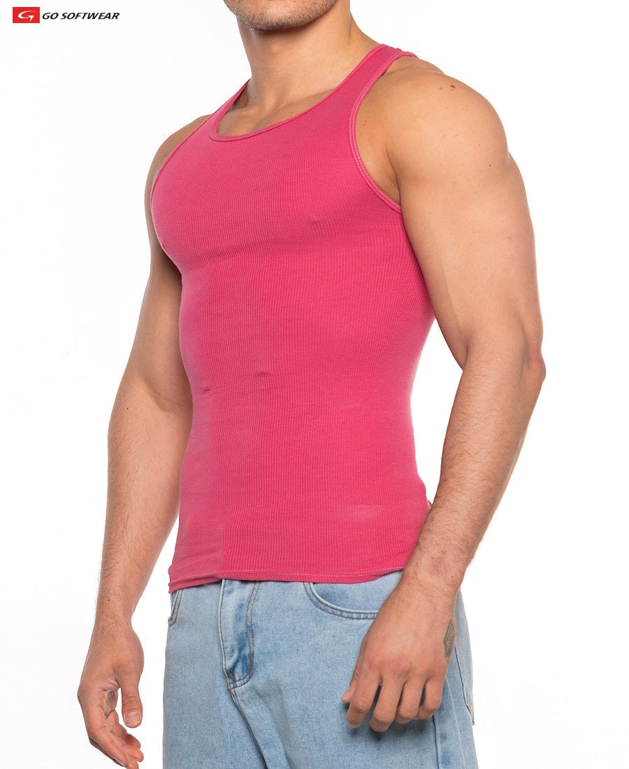 Go Softwear 4915 Men's Gold Coast Rib Tank Top - Chateau Rose