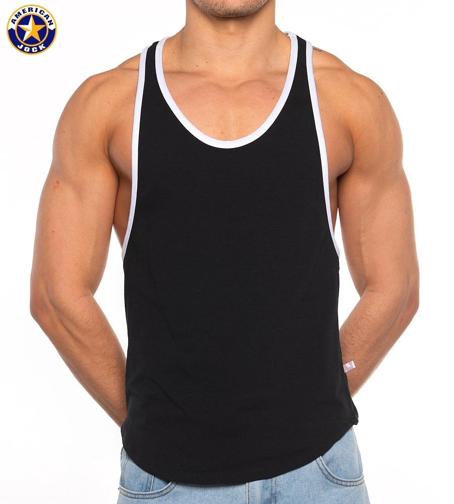 AMERICAN JOCK 8566 Men's Basics Bodybuilder Tank - Black/White