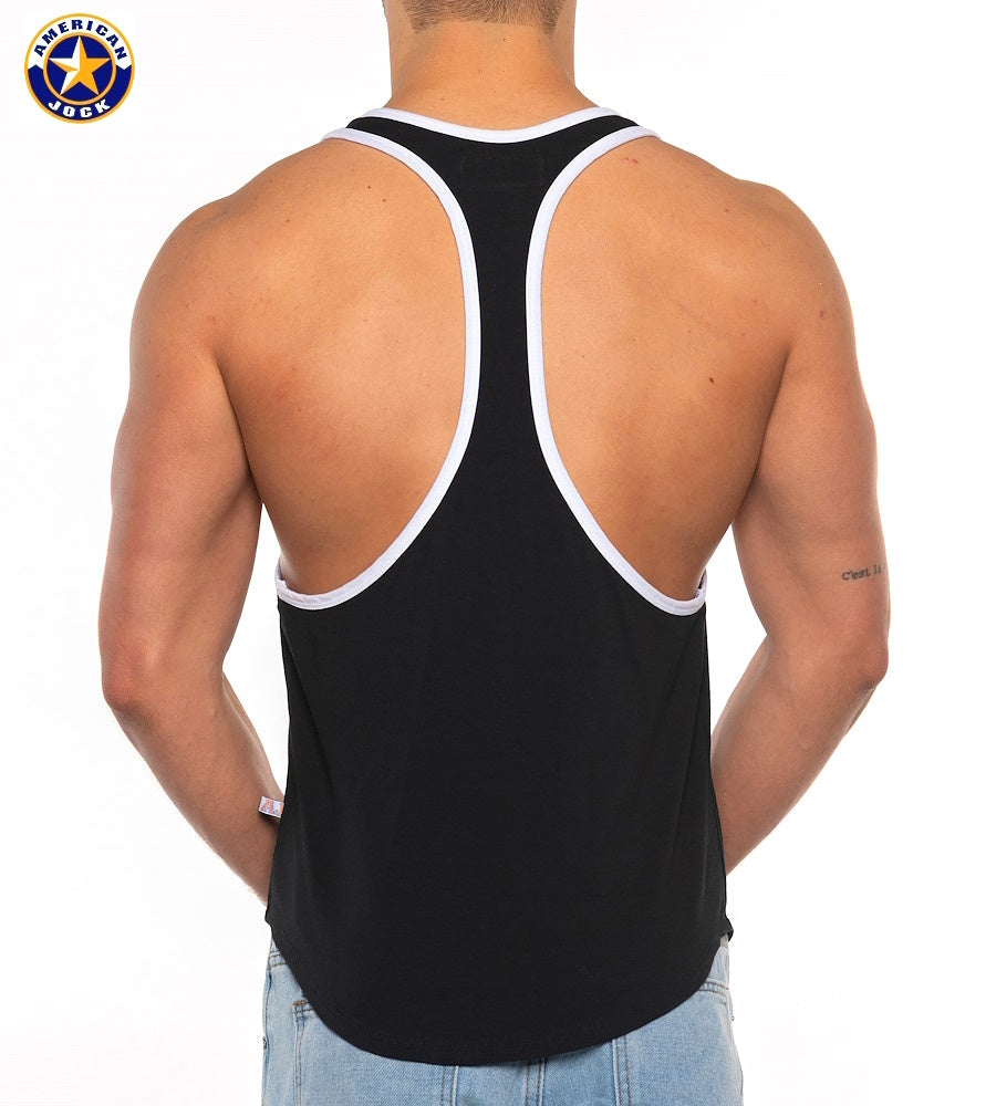 AMERICAN JOCK 8566 Men's Basics Bodybuilder Tank - Black/White