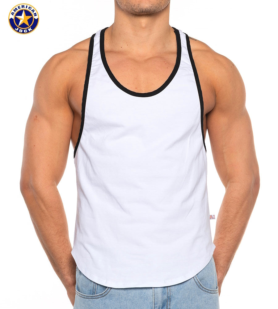 AMERICAN JOCK 8566 Men's Basics Bodybuilder Tank - White/Black