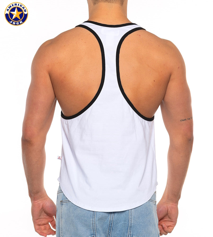 AMERICAN JOCK 8566 Men's Basics Bodybuilder Tank - White/Black